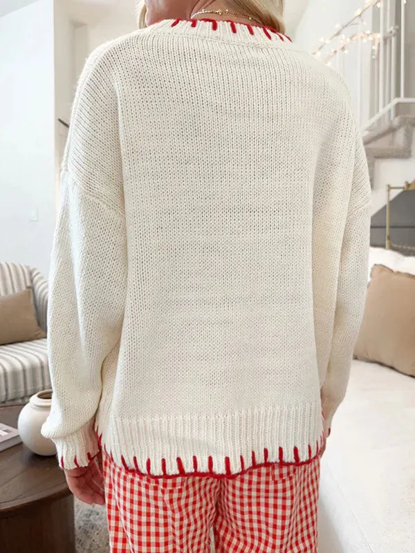 Bow Jacquard Round Neck Sweater